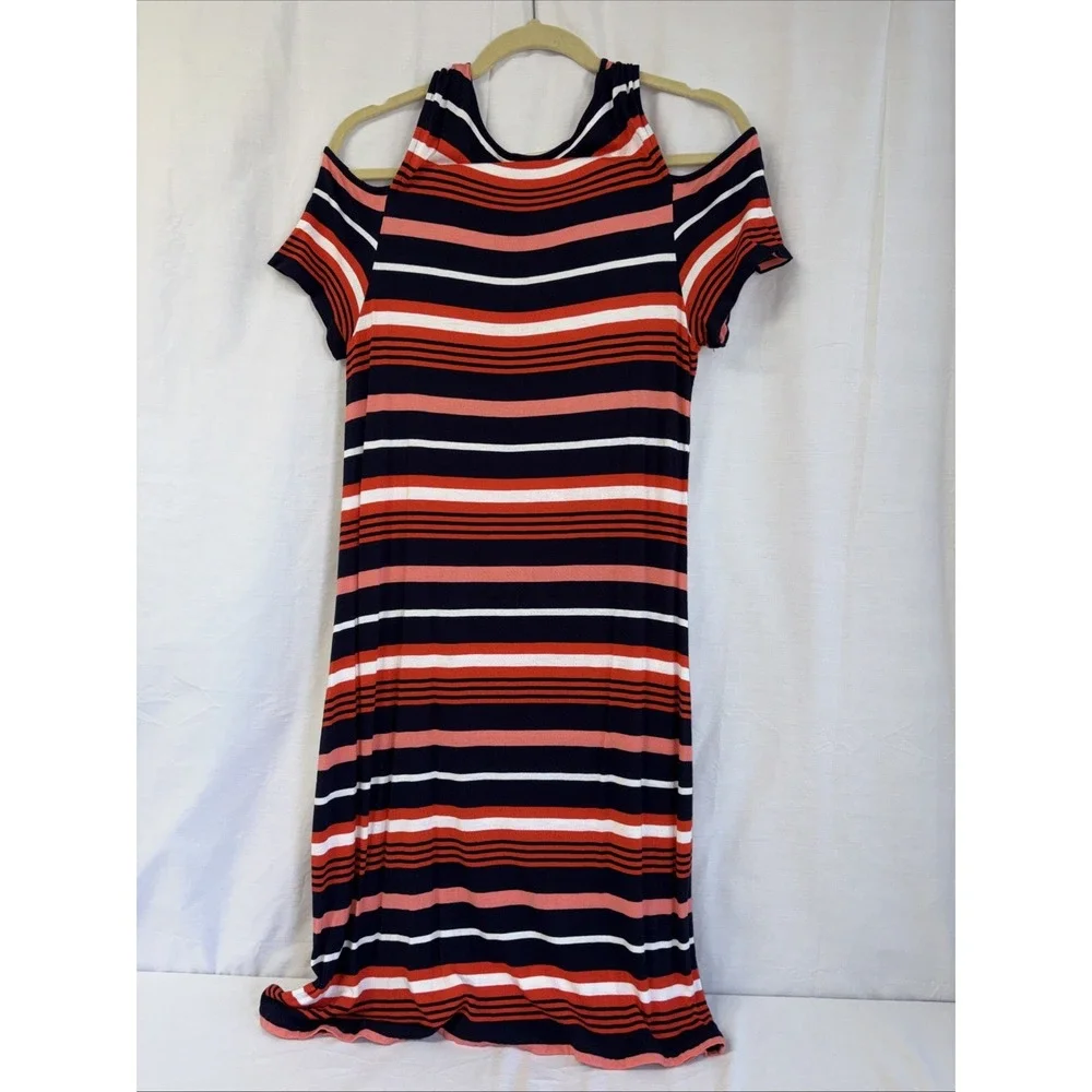 Michael Kors Cold Shoulder Striped Dress Orange Blue White Womens Small